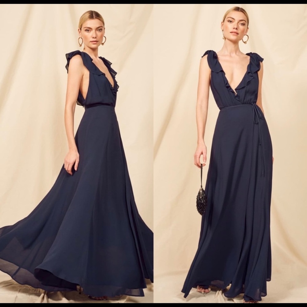 “Peppermint” Reformation dress in navy - never worn - size large